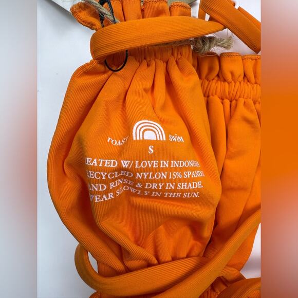 NWT Free People x Toast Ruffle Bikini Bandeau Bikini Top Tiger Orange Size Sm - Picture 6 of 6